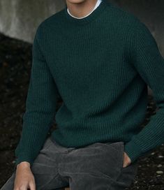 Green Combination Outfit, Dark Green Sweatshirt Outfit Men, Dark Green Sweater Outfit Men, Green Sweater Men, Green Turtleneck Outfit, Green Sweaters For Men, Vintage Sweater Outfit, Turtleneck Outfit Men, Emerald Green Outfit