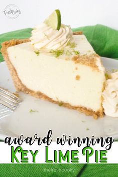 a slice of key lime pie on a white plate