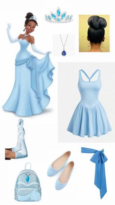 an image of a woman in blue dress and accessories