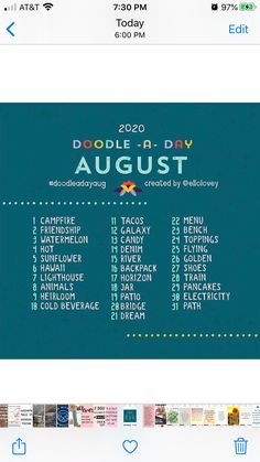an iphone screen showing the schedule for doodle - a - day on august 11