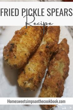 fried pickle spears recipe on a white plate