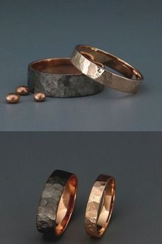 two different views of wedding rings with coins on the bottom and one showing them as if they were made out of gold