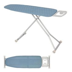 an ironing board and chair are shown in this image, with the cover pulled down