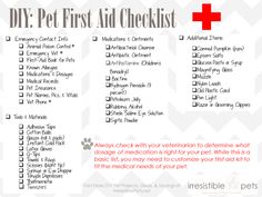 a checklist with the words diy pet first aid checklist