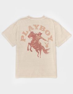 Playboy Cowgirl Arch Boxy Tee. Logo Screened On Chest. Large Graphic On Back. Boxy Fit. Crew Neck. Short Sleeve. 100% Cotton. Machine Wash. Imported. Overalls Boys, Chino Pants Women, T Shirt Design Inspiration, Wwe T Shirts, Flannel Sweatshirt, Typography T Shirt Design, Graphic Trends, Tee Ideas, Typography T Shirt