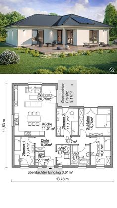 the floor plan for a small house with two bedroom and an attached living room, which is