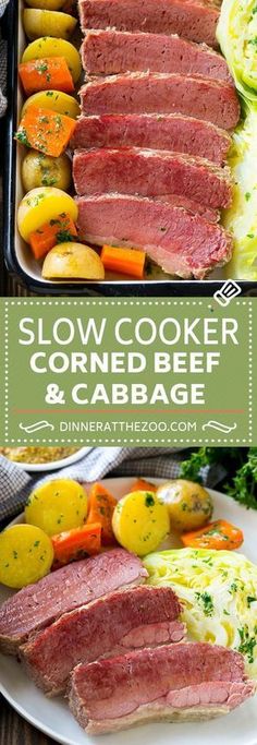 the slow cooker corned beef and cabbage is ready to be eaten