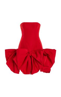 Bow-Detailed Silk Mini Dress By Carolina Herrera | Moda Operandi Unique Birthday Dress, Voluminous Dress, Carolina Herrera Dresses, Wes Gordon, Social Calendar, Christmas Dresses, Hugging Silhouette, Satin Short, Cocktail Parties