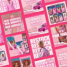 a collage of photos with pink clothing and accessories on the cover of an ad for new arrivals