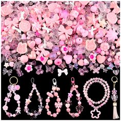 PRICES MAY VARY. PACKAGE CONTENT - Includes 150g of pink assorted beads (170-230 pcs)，enough to fulfill your DIY ideas.This set features transparent, jelly, iridescent, glitter and solid color effects. Along with shapes like hearts, butterflies, bows,gummy bears and more MIXED SIZE - Our beads range in size from 1 to 1.5 inches, offering both chunky and delicate options. The bead holes range from 1 cm to 3.5 cm, with most being around 2 cm,suitable for both crystal strings and elastic cords. PRE Hearts Butterflies, Kawaii Bracelet, Cute Beads, Keychain Phone, Phone Charms, Cute Necklace, Pink Beads, Fashion Toys, Color Effect