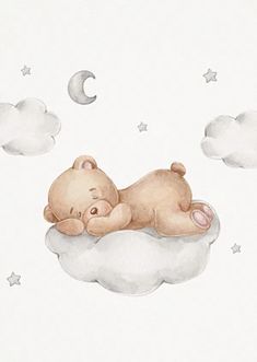 a baby bear sleeping on top of a cloud