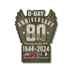 an anniversary sticker with the number 80 and two stars on it, which reads d - day anniversary