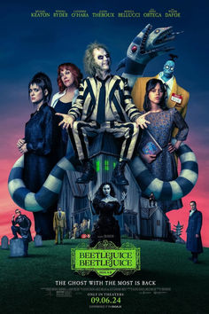 the beetle movie poster for beetlejuice, starring actors from left to right jack skelling