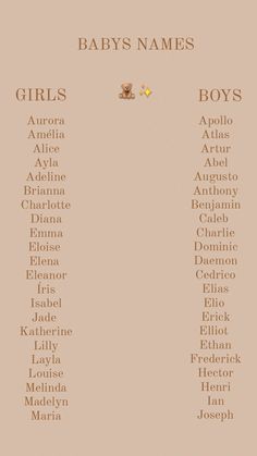 the names of baby names for boys and girls in english, spanish, and latin