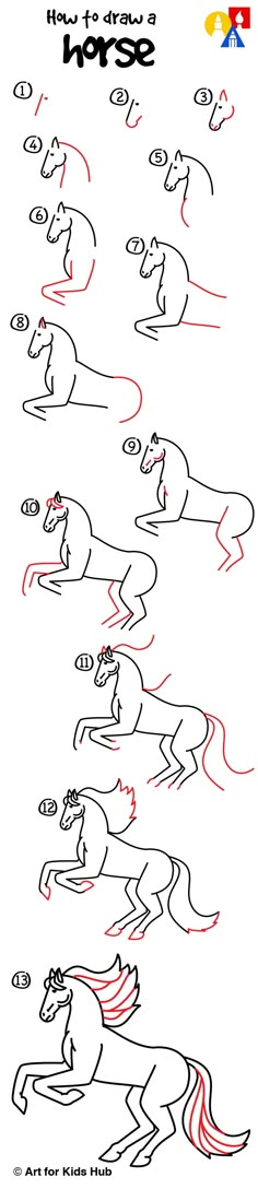 how to draw horses in different stages of movement and direction for each horse's body