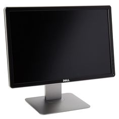 a dell computer monitor is shown on a silver stand with a black screen behind it