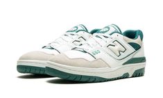 The New Balance 550 "Vintage Teal" is a summertime-ready colorway of the retro basketball shoe that was released in 2023.  The “Vintage Teal” gives the popular silhouette an easy-on-the-eyes makeover that’s perfect for warm weather wear.  White leather appears on the shoe’s upper while a light grey suede overlay is seen on the toe.  A milky white “N” logo with Vintage Teal trim appears on the side.  More Vintage Teal accenting is seen on the “550” branding on the lateral side of the forefoot, th Navy Blue New Balance, New Balance 550 White, N Logo, Balance 550, Retro Basketball Shoes, Retro Basketball, Popular Sneakers, Vintage Indigo, Navy Shoes