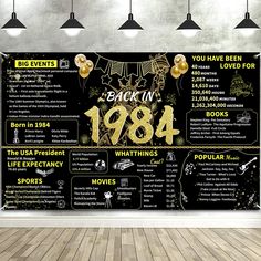 a black and gold birthday party poster with the words back in 1994 written on it