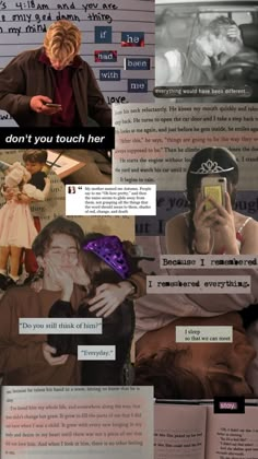 a collage of photos with text and pictures on them, including an image of a woman talking on her cell phone