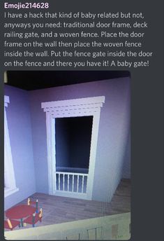 an empty room with the door open to reveal a baby's bed in it