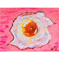 an abstract painting with pink and yellow colors