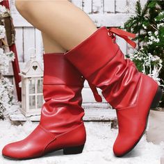 Category:Boots; Upper Materials:Faux Leather; Season:Winter,Fall; Heel Type:Chunky Heel; Gender:Women's; Toe Shape:Pointed Toe; Type:Mid Calf Boots; Style:Fashion,Comfort,Vintage; Heel Height(inch):<1; Outsole Materials:Rubber; Occasion:Office,Valentine's Day,Daily; Pattern:Solid Color; Listing Date:08/28/2023; Production mode:Self-produce; 2024 Trends:Ladies Shoes Valentines Gifts,Slouchy Boots,Riding Boots; Foot Length:null; Foot Width:null; Size chart date source:Provided by Supplier.; Heel H Christmas Holiday Outfits, Fall Heel, Plus Size Office, Slouchy Boots, Boots Style, Slouched Boots, 2024 Trends, Comfortable Flats, Ladies Shoes