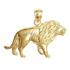 a gold lion pendant on a white background