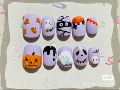 Korean Halloween Nails, Kawaii Halloween Nails, Short Halloween Nails, Spooky Nail Art, Easy Halloween Nails Design, Halloween Nail Art Tutorial, Ghost Nails, Halloween Nail Art Easy