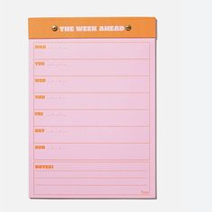 a pink and orange planner with the words time work ahead written on it's side