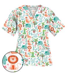 UA Day At The Zoo White Scrub Top Style # PC62DZW  #uniformadvantage #uascrubs #adayinscrubs #scrubs #printscrubs #scrubtop #animal #animalscrubs Pediatric Nursing Scrubs, Scrub Outfits, Veterinary Scrubs, Nurse Accessories, Peds Nurse, Nurse Scrubs, Nursing Scrubs, Scrubs Outfit