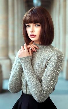 Bob Hairstyles With Bangs, Bob Haircut With Bangs, Short Hair With Bangs, Haircuts With Bangs, Grunge Hair, Brown Hair Colors, Brunette Hair, Great Hair, Bobs Haircuts