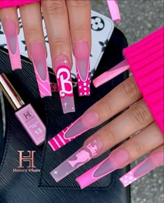 Barbie Pink Nails, Blue Acrylic Nails, Falls Church, Disney Nails, Long Square Acrylic Nails, Summer Acrylic Nails, Trendy Nail Design