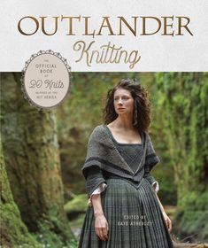 the cover of outlander knitting, featuring an image of a woman in a green dress