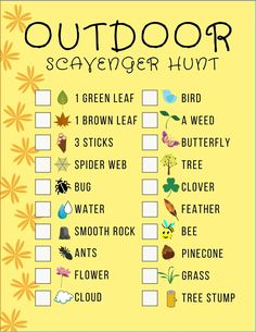 an outdoor scavenger hunt with flowers and plants