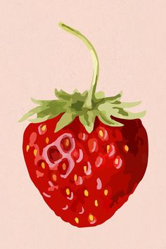 a painting of a strawberry on a pink background