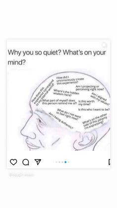 a drawing of a man's head with the words, why you so quiet? what's on your mind?