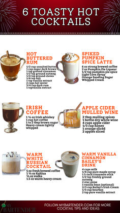 Hot Cocktails Hot Boozy Drinks Winter Cocktails, Hot Holiday Cocktails, Marg Recipe, Long Island Iced Tea Recipe, Coffee Vodka, Drink Board, Spiked Cider, Baileys Recipes, Hot Cocktails