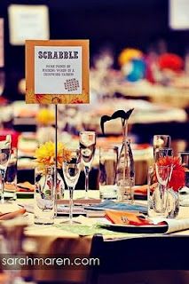 a table set up with place cards and wine glasses