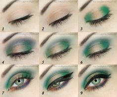 Green Eye Makeup Tutorial Step By Step, Green Eyeshadow Looks Step By Step, Easy Green Eyeshadow Looks, Dramatic Green Makeup, Green Sparkly Eyeshadow, Green Wicked Eye Makeup, Black Eyeshadow Tutorial, Fairy Eye Makeup, Green Makeup Tutorial