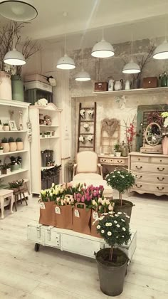 a room filled with lots of furniture and flowers