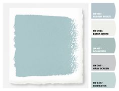 the shades of blue and gray are shown in this color palette for interior paint samples