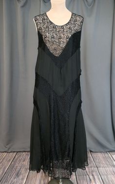 New! Vintage 1920s Dress Crepe & Lace Black Evening Gown, fits 36 inch bust,  issues was just added to eBay. Check it out! #eBay #eBaySeller 1920s Gown, Flapper Style Dresses, Black Evening Gown, Lace Evening Gowns, Flapper Style, 1920s Dress, 1920s Fashion, Style Dresses, Crepe Dress