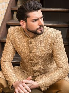 Gold Sherwani, Indian Groom Dress, Indian Wedding Clothes For Men, Sherwani For Men Wedding, Wedding Kurta For Men, Boys Kurta Design, Embroidered Sherwani, Groom Dress Men, Wedding Outfits For Groom