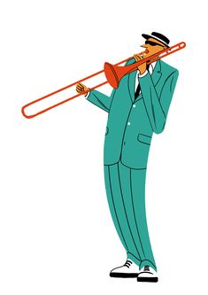 a man in a suit and tie playing a trumpet