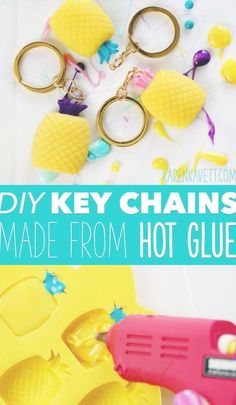 the diy key chains made from hot glue are ready to be used on crafts