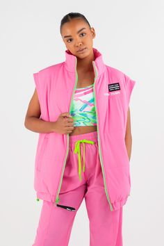 Glow with confidence in this season’s hottest fashion piece—the Highlighter Sleeveless Puffer Jacket in Flower Pink. This is the new street style essential. Created with you in mind, this piece is reversible—barbie core pink on the front and our abstract watercolor print on the reverse side. Two wears in one, what more can you ask? Sleeveless Puffer Jacket, Trendy Watercolor, Sleeveless Puffer, Barbie Core, New Street Style, Fabric Shop, Fashion Essentials, Abstract Watercolor, Watercolor Print