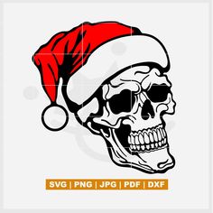 a skull wearing a santa hat with the words svg png jppd dxf