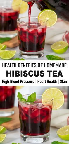 How To Make Homemade Hibiscus Tea plus hibiscus tea benefits for reducing high blood pressure and overall heart health.