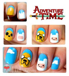 Adventure Time nail art tutorial // Jake Finn // Tutorial Hora de Aventuras Adventure Time Nails, Nail Time, Funky Nails, Nail Art Tutorial, Art Tutorial, Nail Tutorials, Cool Nail Art, Nail Manicure