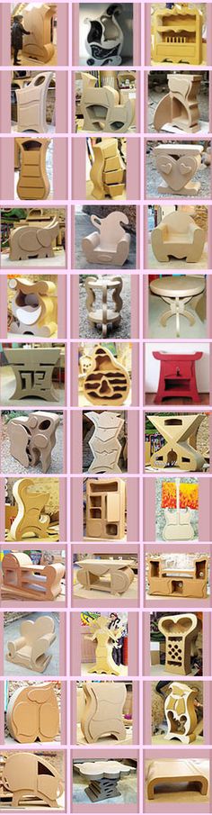 many different types of furniture are shown in this collage with pink and white squares